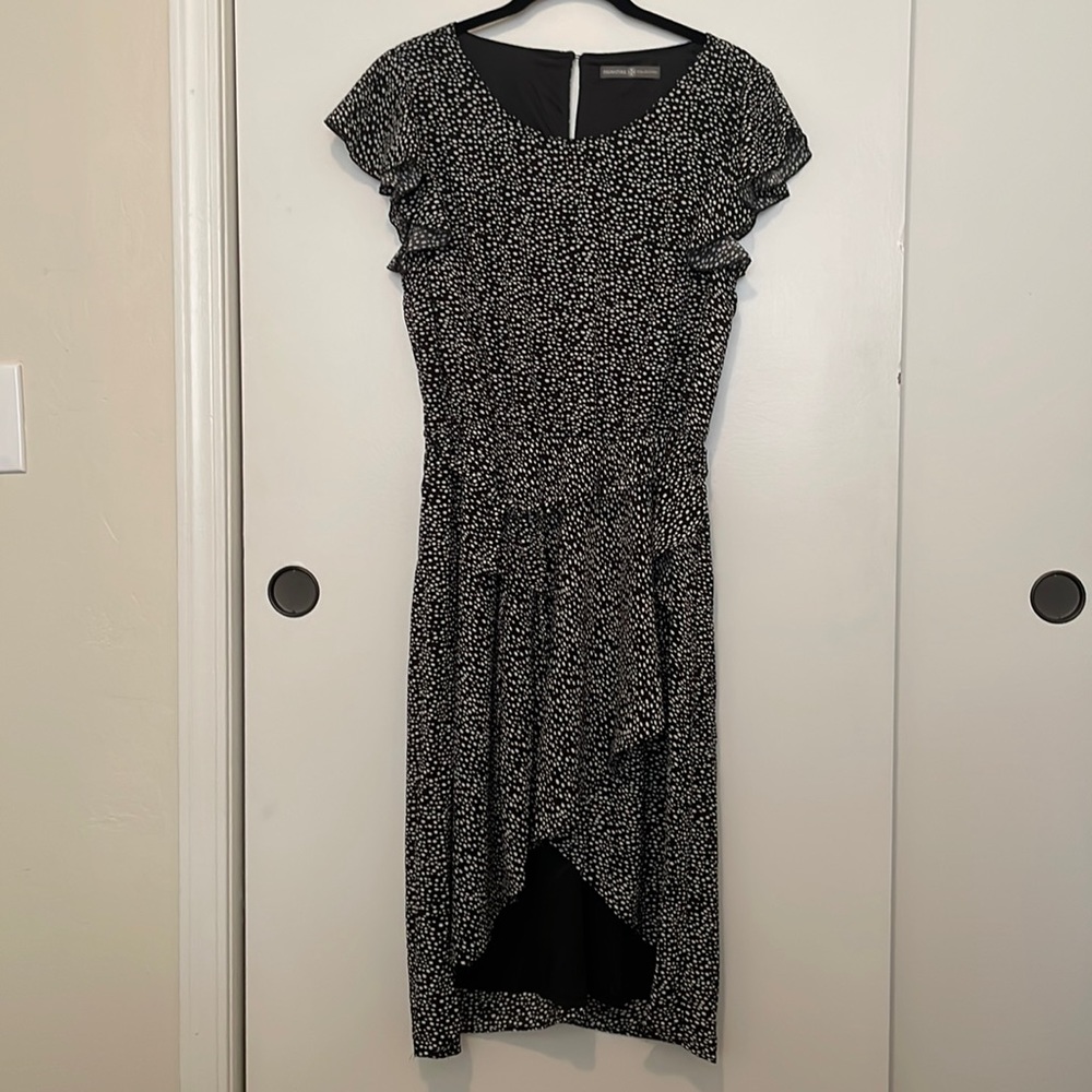 Signature Collection: Black and White Dot High-Low Faux Wrap Dress (L/14-16)